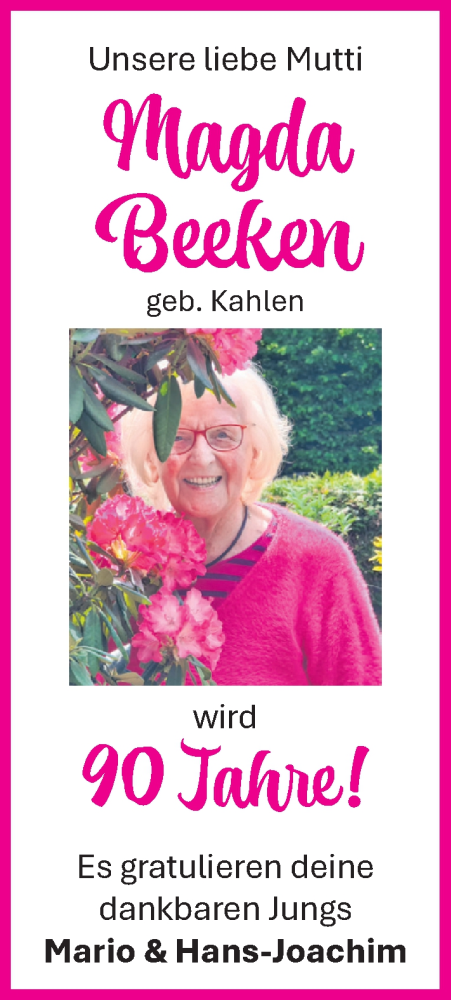 Glückwunschanzeige von Magda Beeken von Nordwest-Zeitung