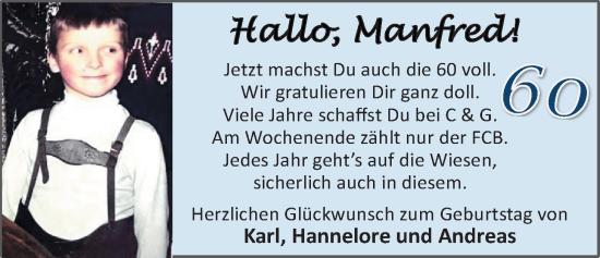 Glückwunschanzeige von Manfred  von EZ