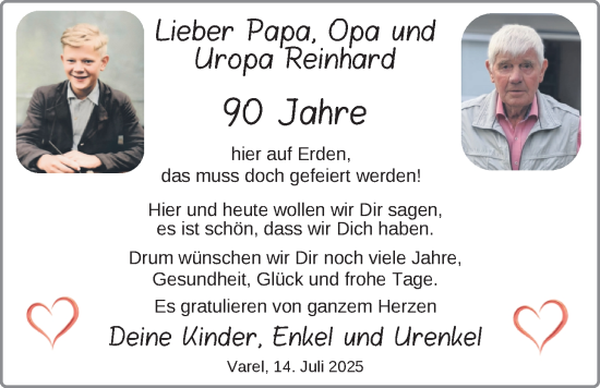 Glückwunschanzeige von Reinhard Hadeler von Nordwest-Zeitung
