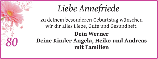 Glückwunschanzeige von Annefriede  von Nordwest-Zeitung