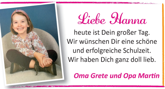 Glückwunschanzeige von Hanna  von BM