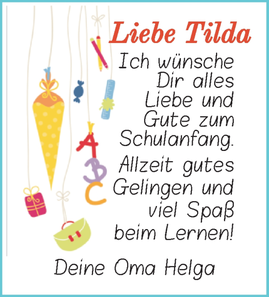Glückwunschanzeige von Tilda Koster von Nordwest-Zeitung