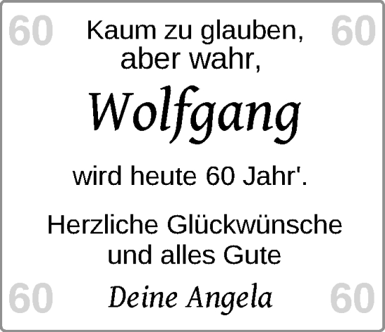 Glückwunschanzeige von Wolfgang Penshorn von BM