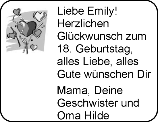 Glückwunschanzeige von Emily  von EZ