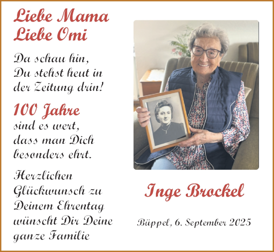 Glückwunschanzeige von Inge Brockel von Nordwest-Zeitung