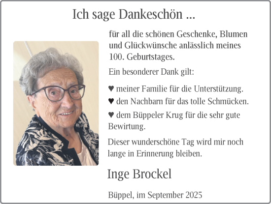 Glückwunschanzeige von Inge Brockel von Nordwest-Zeitung