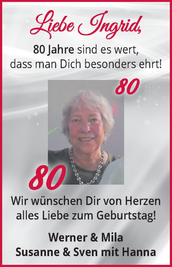 Glückwunschanzeige von Ingrid  von Nordwest-Zeitung