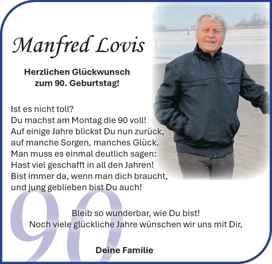 Glückwunschanzeige von Manfred Lovis von Nordwest-Zeitung