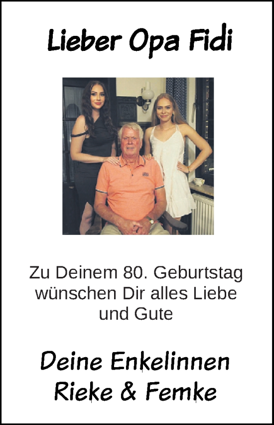 Glückwunschanzeige von Opa Fidi  von Nordwest-Zeitung