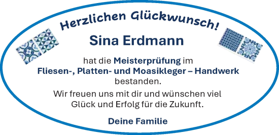 Glückwunschanzeige von Sina Erdmann von BM