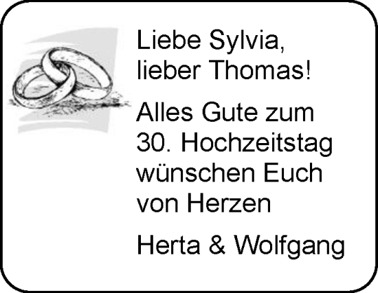 Glückwunschanzeige von Sylvia und Thomas  von EZ