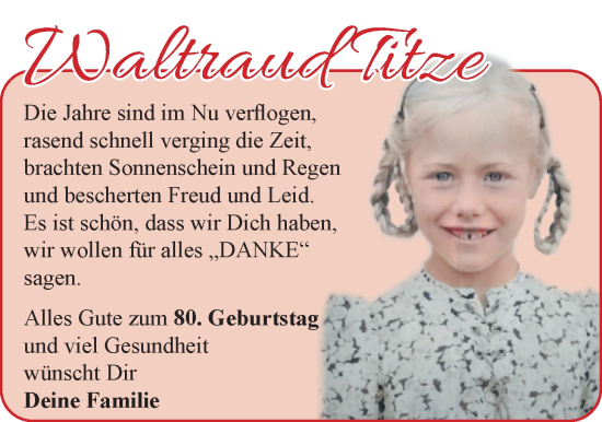 Glückwunschanzeige von Waltraud Titze von BM