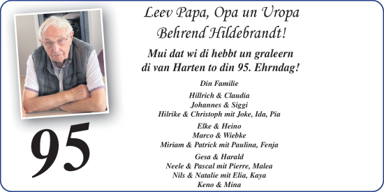 Glückwunschanzeige von Behrend Hildebrandt! von BM