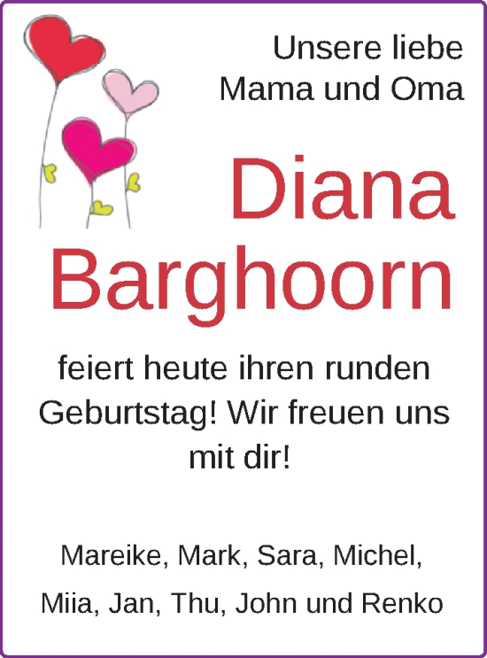 Glückwunschanzeige von Diana Barghoorn von EZ