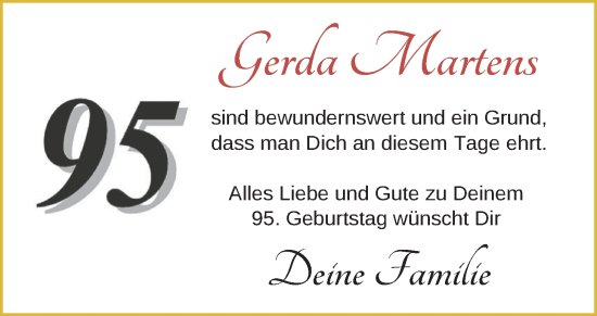 Glückwunschanzeige von Gerda Martens von Nordwest-Zeitung
