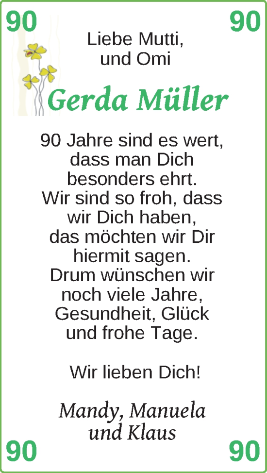Glückwunschanzeige von Gerda Müller von BM