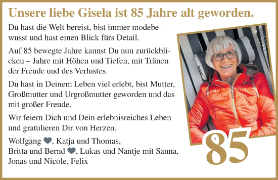 Glückwunschanzeige von Gisela  von BM