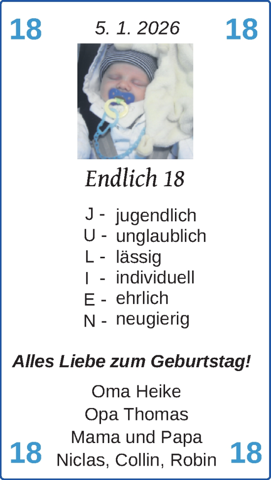 Glückwunschanzeige von Julien Kollmann von Nordwest-Zeitung