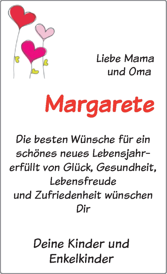 Glückwunschanzeige von Margarete  von BM