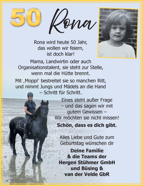 Glückwunschanzeige von Rona  von Nordwest-Zeitung