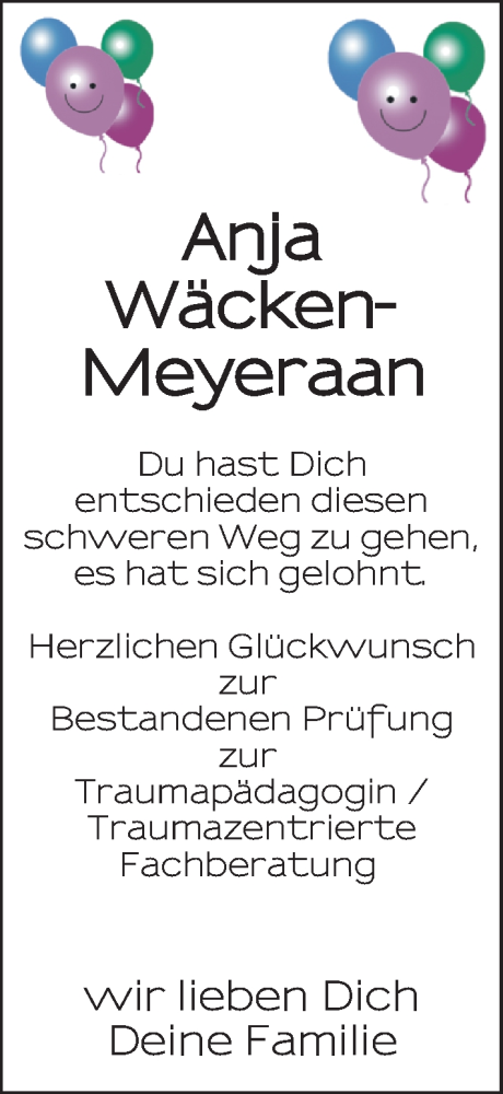 Glückwunschanzeige von Anja Wäcken-Meyeraan von EZ