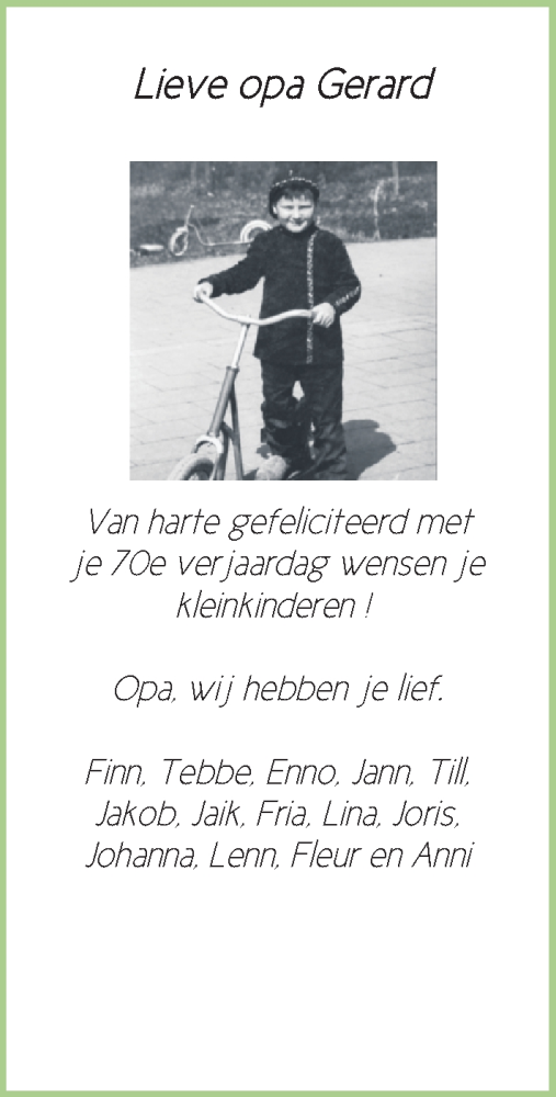 Glückwunschanzeige von Gerard  von Nordwest-Zeitung