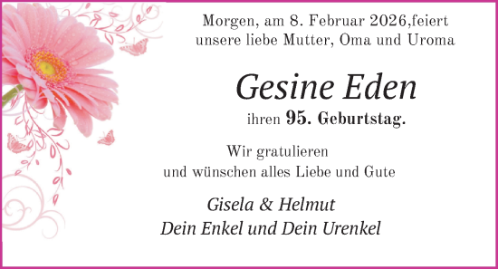 Glückwunschanzeige von Gesine Eden von BM