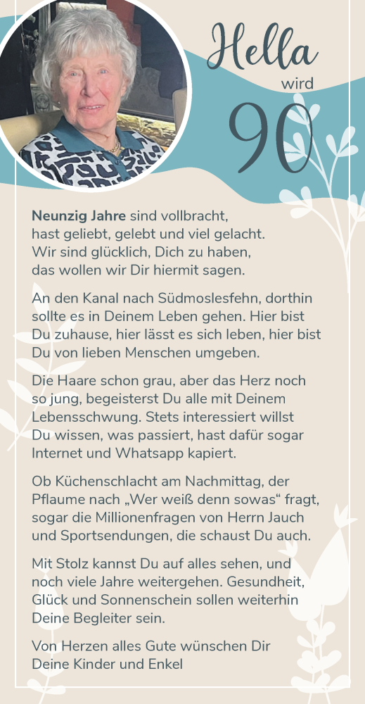 Glückwunschanzeige von Hella  von Nordwest-Zeitung