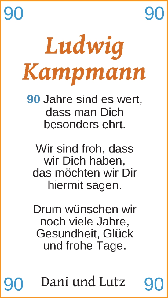 Glückwunschanzeige von Ludwig Kampmann von EZ