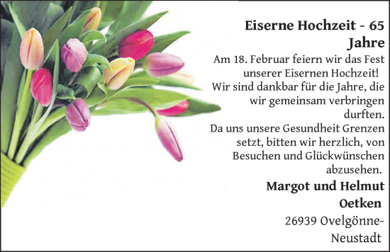 Glückwunschanzeige von Margot Oetken von Nordwest-Zeitung