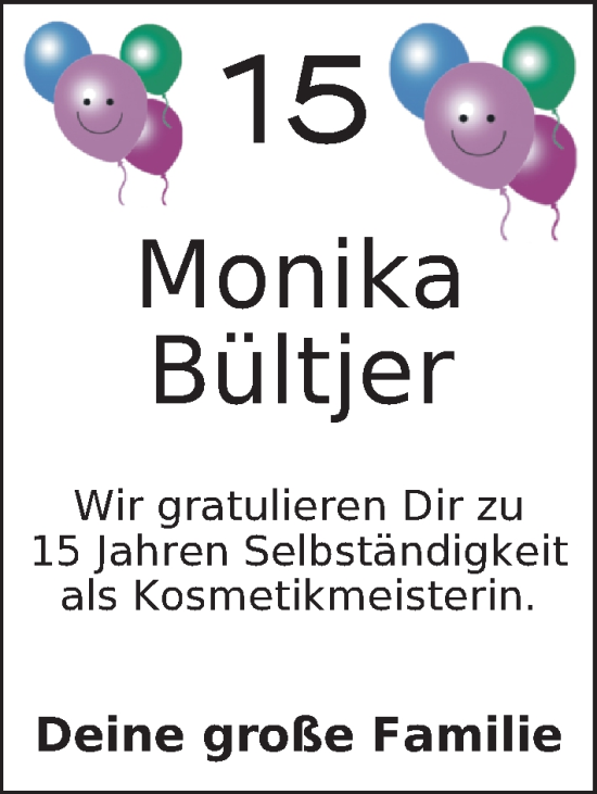 Glückwunschanzeige von Monika Bültjer von Nordwest-Zeitung