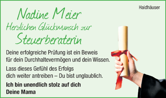 Glückwunschanzeige von Nadine Meier von Nordwest-Zeitung