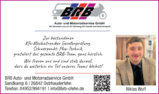 Glückwunschanzeige von Niklas Wulf von Nordwest-Zeitung